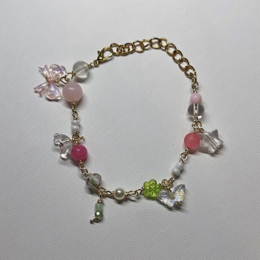 PINK AND GREEN FLORAL CHARM BRACELET