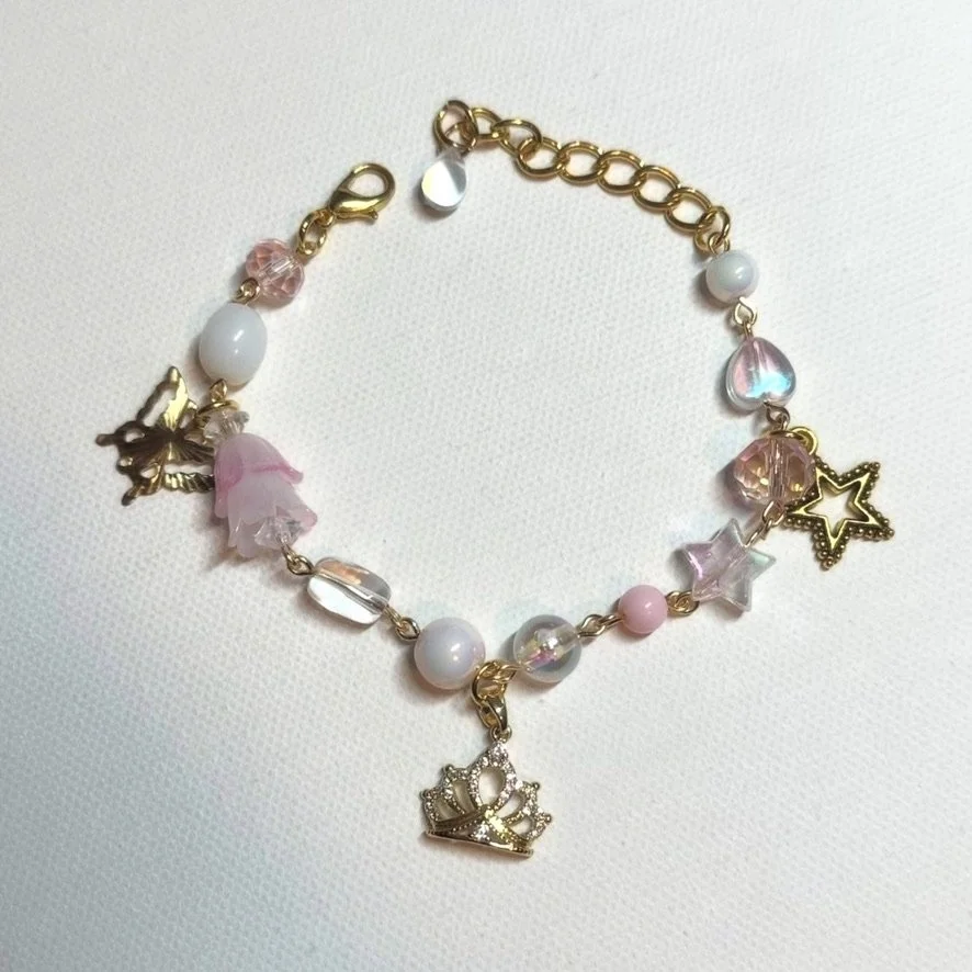 PINK CROWN CHARM BRACELET
