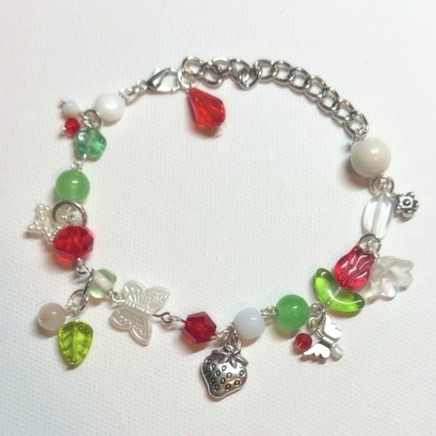 SILVER STRAWBERRY CHARM BRACELET