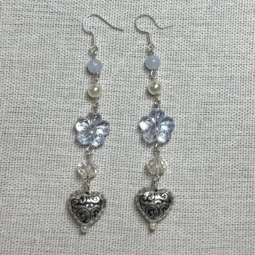 SILVER HEART DROP EARRINGS
