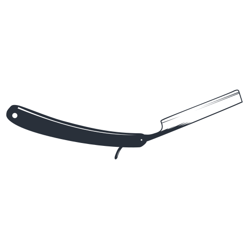 Illustration of a straight razor with a black handle and a silver blade.
