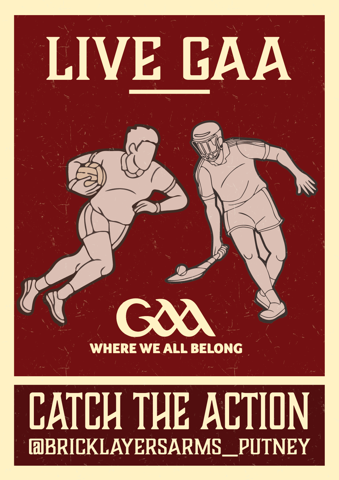 Empty stadium illuminated at night with GAA logo and slogan 'Where We All Belong' over the sky with moving clouds.