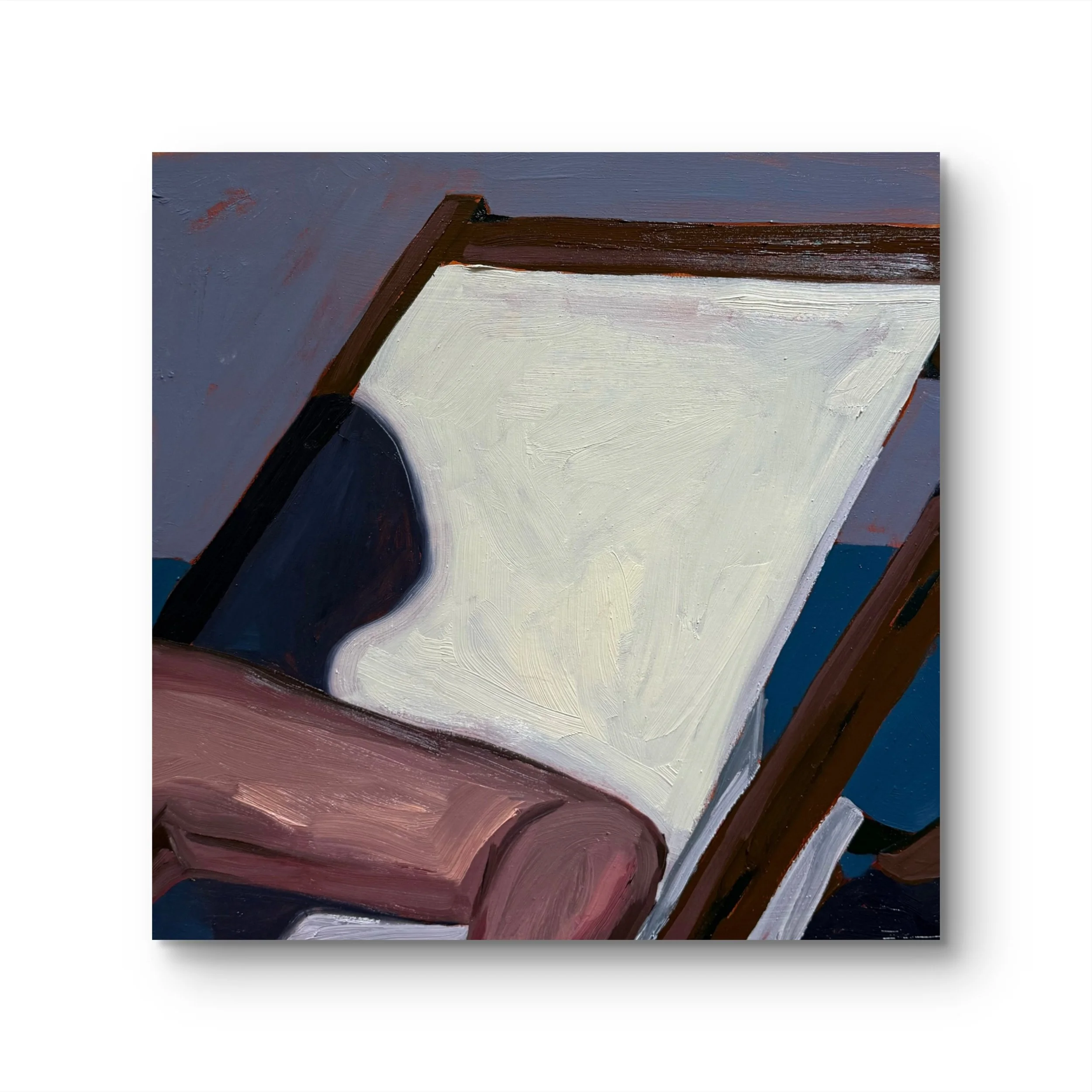 violet hour: occupied chaise 16 x 16", oil on cradled wood panel