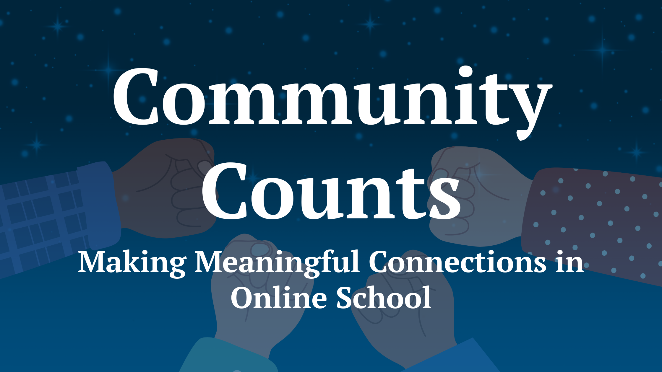 A blue header with text about online school community