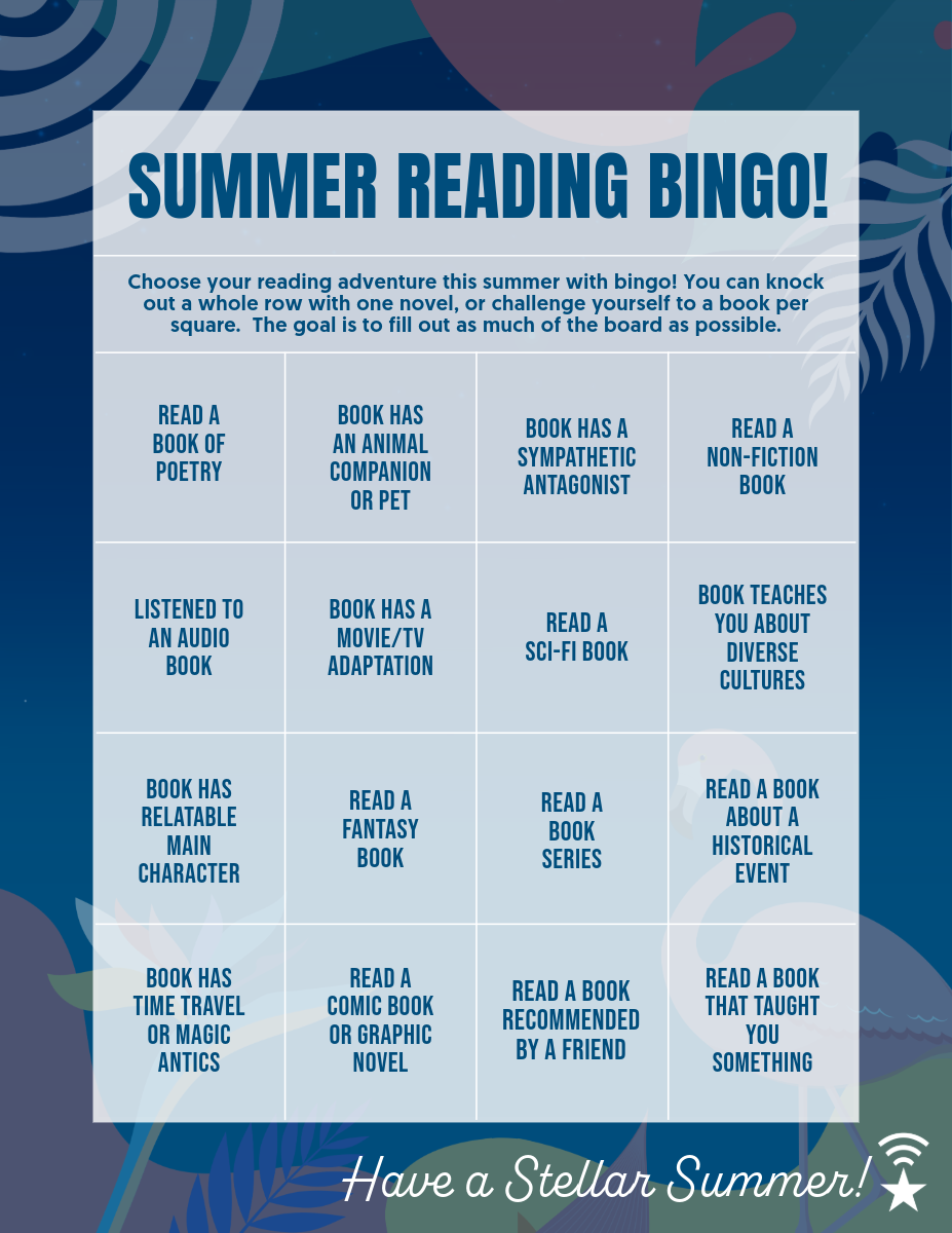 A printable sheet for Summer Reading Bingo