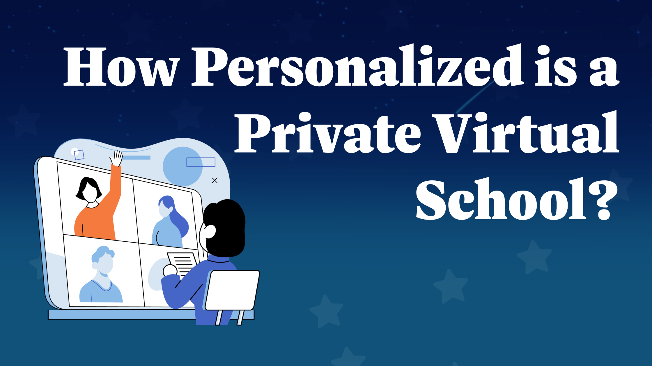 A blue header with an illustration of a virtual student on interacting with online classmates. White text spells out the title.