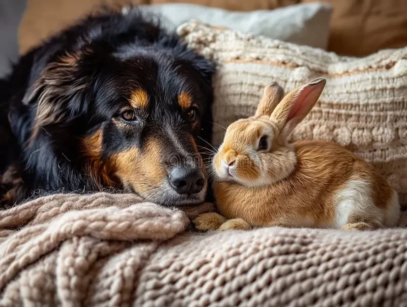 dog-rabbit-laying-couch-together-333303862.webp