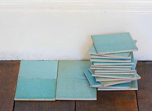 Stack of blue ceramic tiles