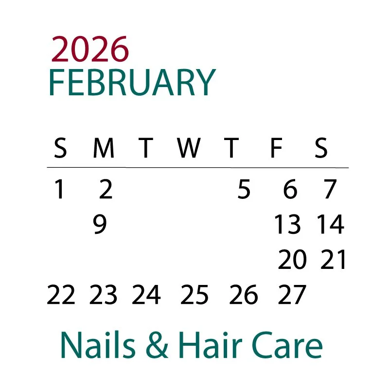 2026 calendar with marked dates and the phrase "Auspicious Day" labels, featuring black background with neon blue and green text, and a stylized line art illustration of a woman holding a flower at the bottom left corner.