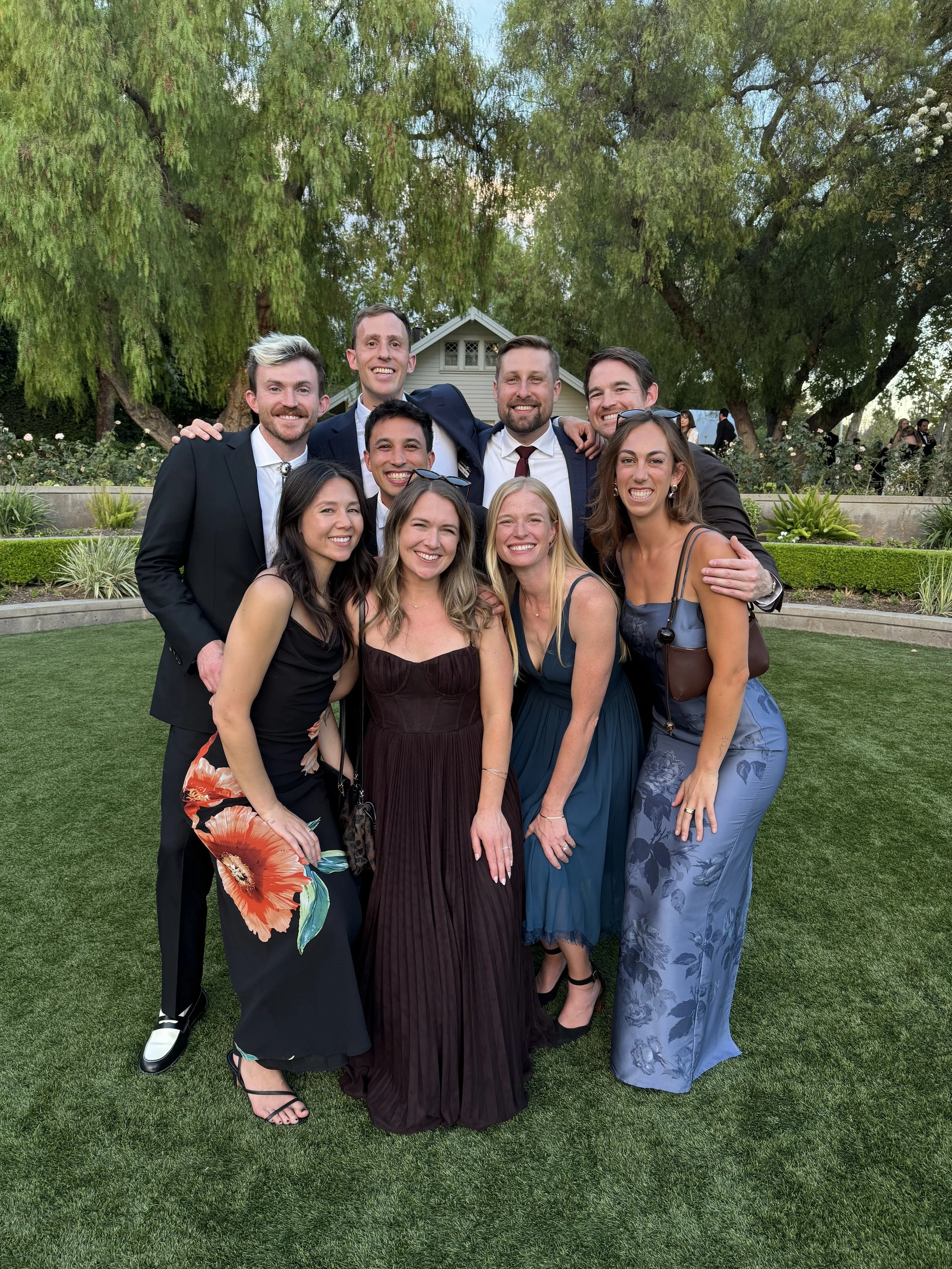 Re-uniting with friends at the wedding.