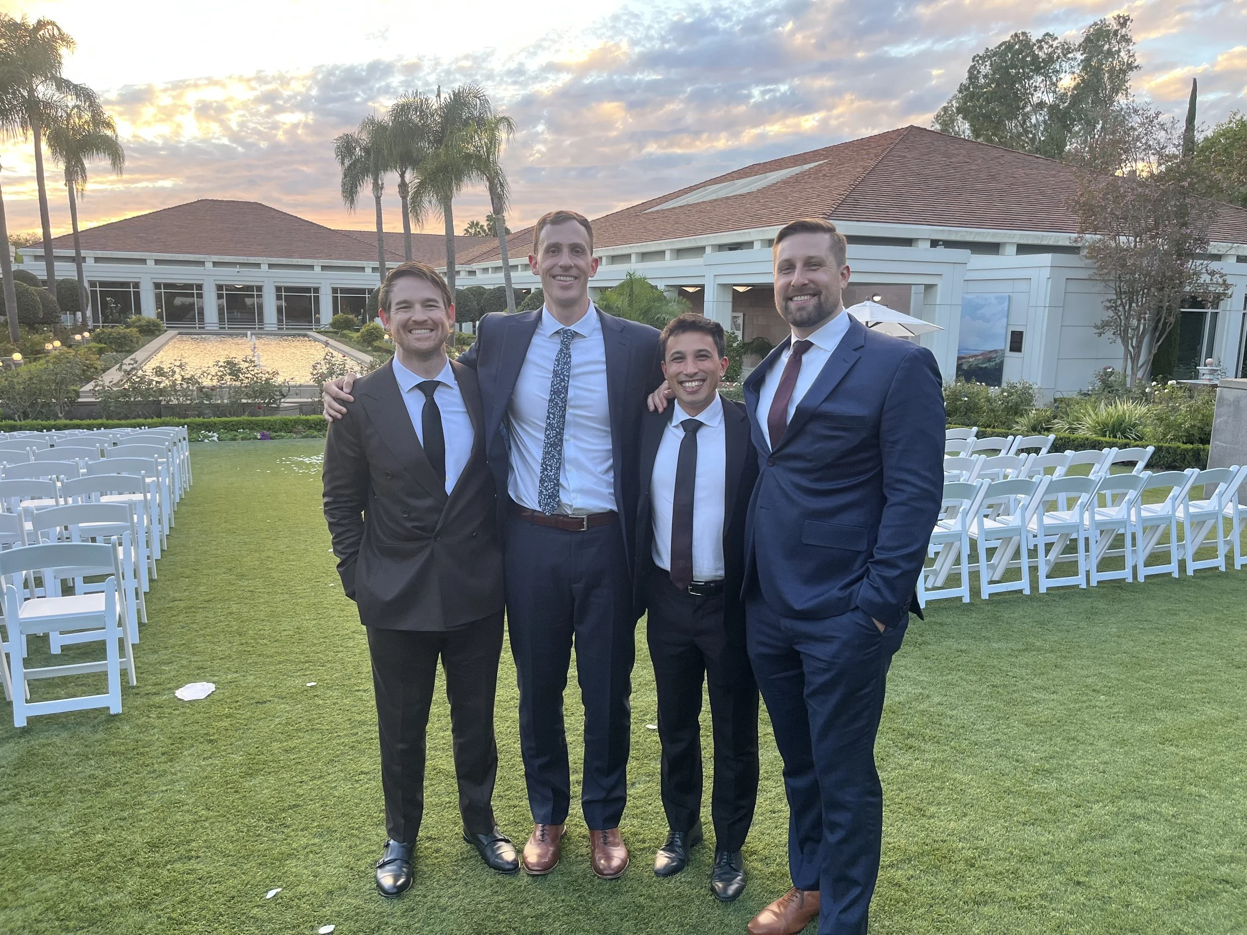 Re-uniting with friends at the wedding.