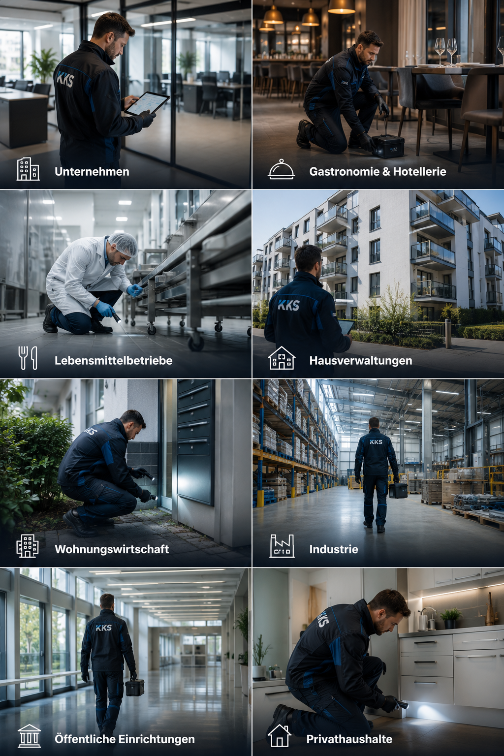 KKS Schädlingsbekämpfung, KKS Group, Schädlinge, Ratten, Mäuse, Wespen, Hornissen, Schaben, Kammerjäger, Kunden, Unternehmen, Gastronomie, Lebensmittelbetriebe, Hausverwaltung, Wohnungswirtschaft. Industrie