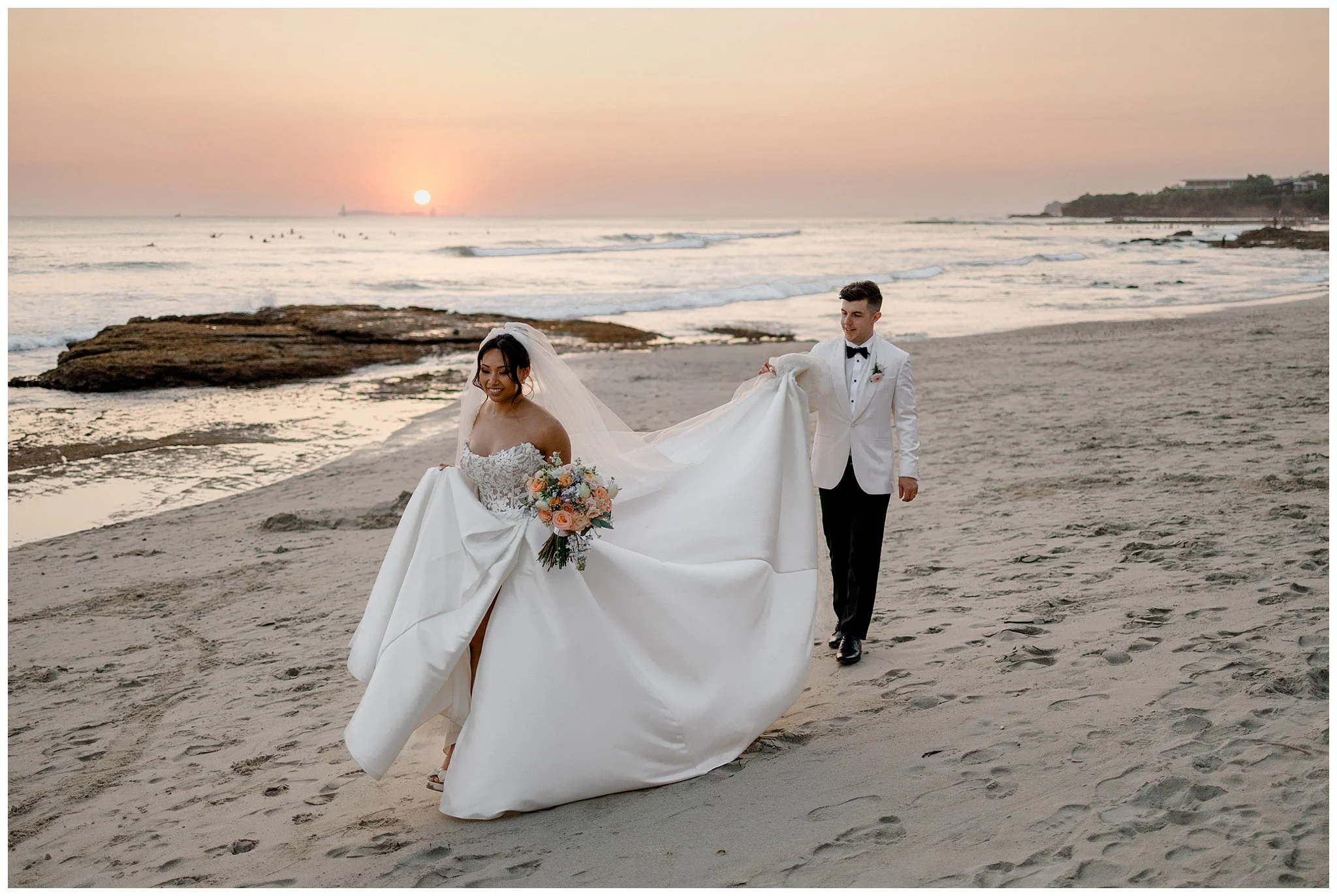 Sunset wedding portraits on the beach in Riviera Nayarit