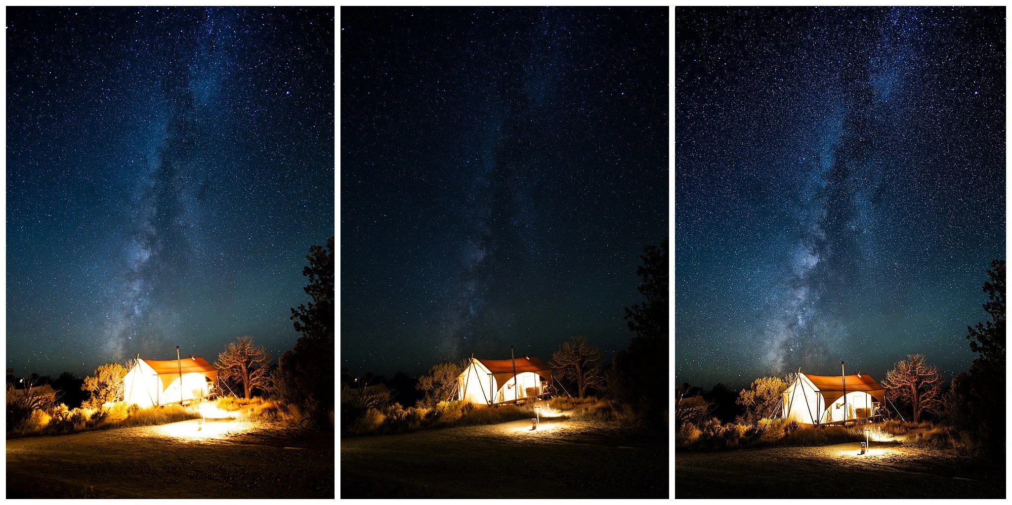 Composite images of Milky Way over Ulum tent.
