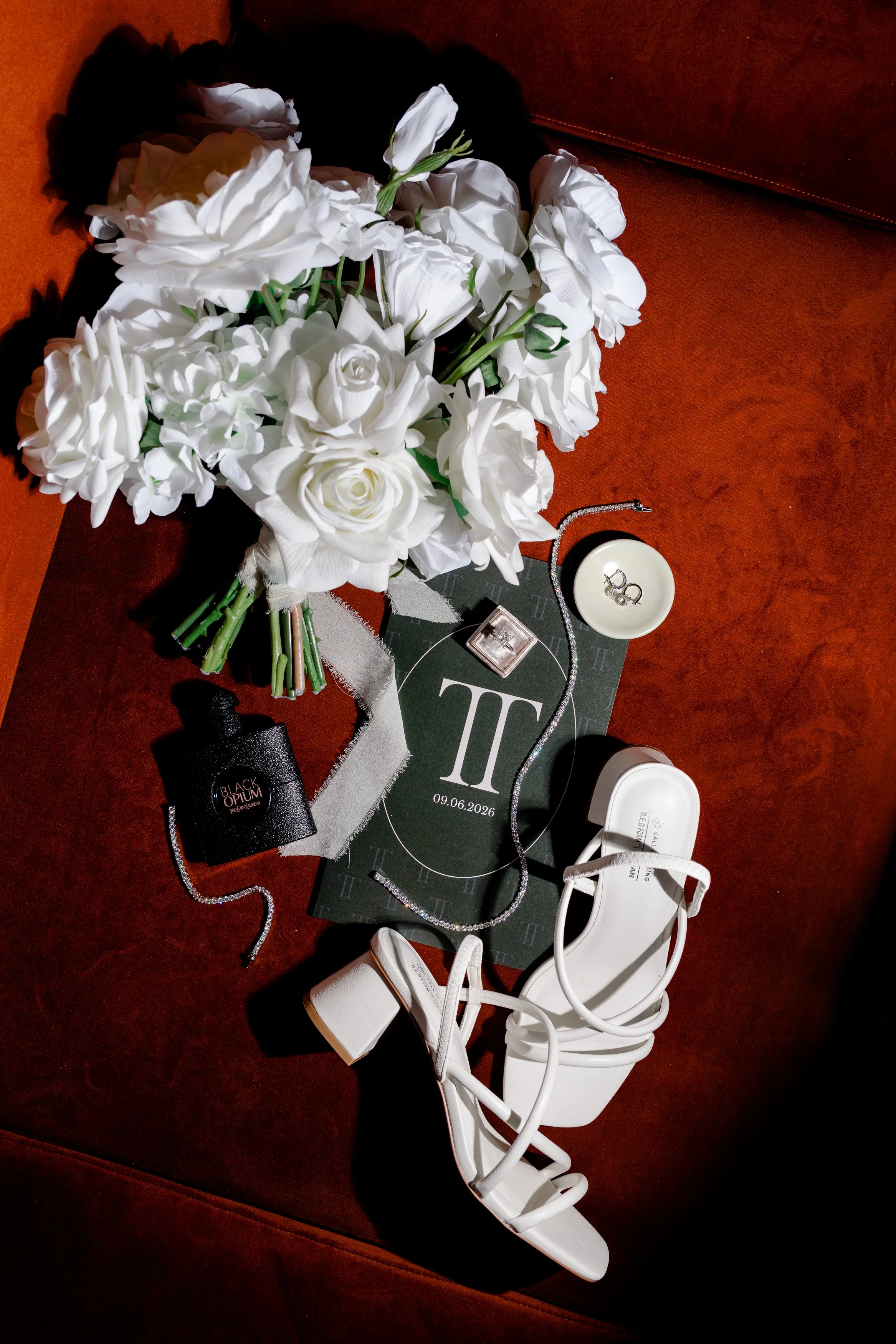 Flat lay reception details direct flash 
