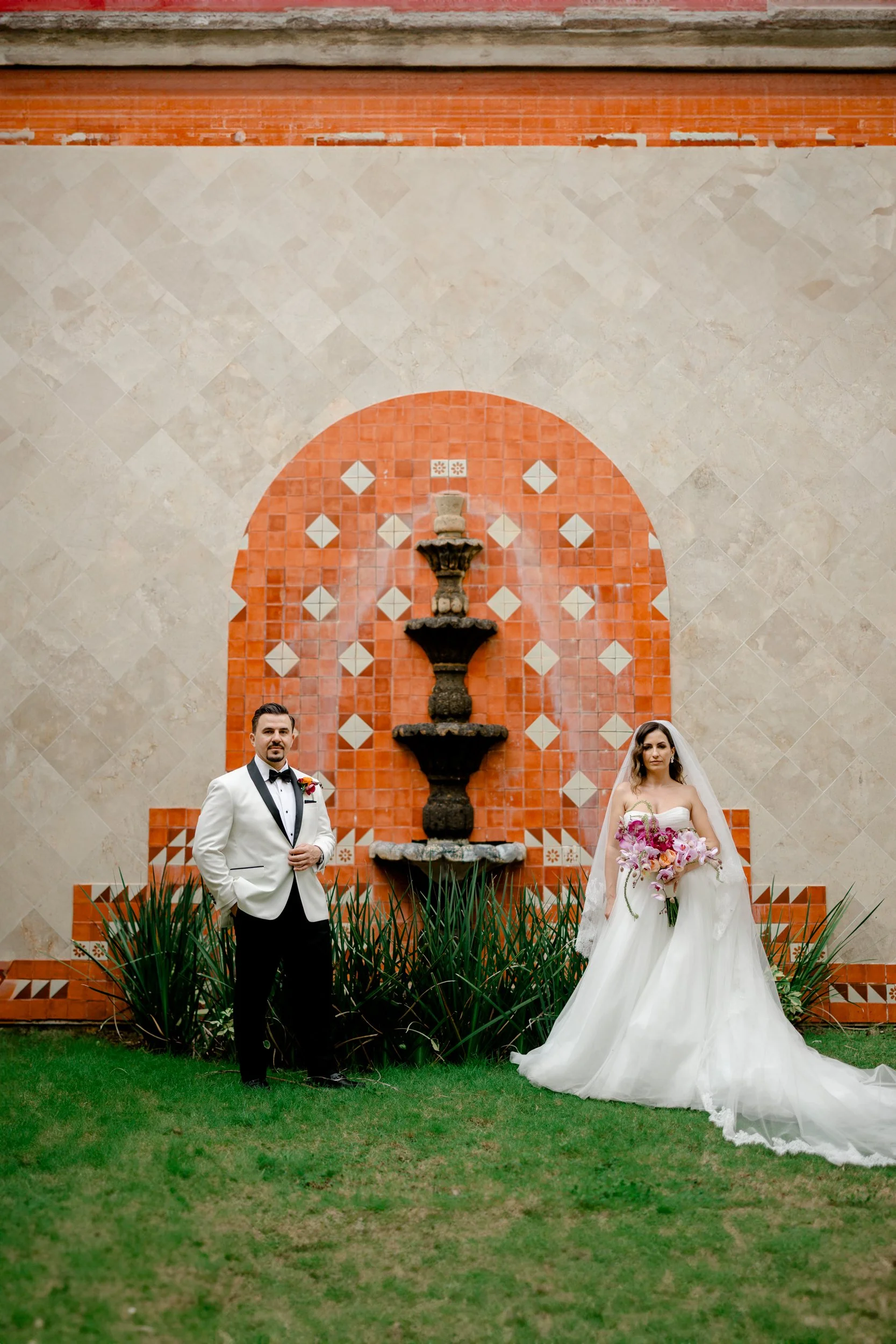 Wedding Couple Editorial Mexico Colorful Fountain