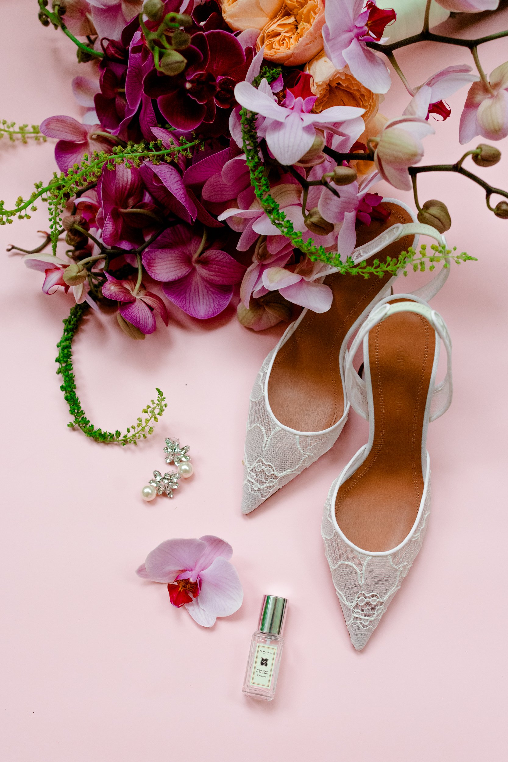 Bridal Shoes Florals Details Pink Flatlay
