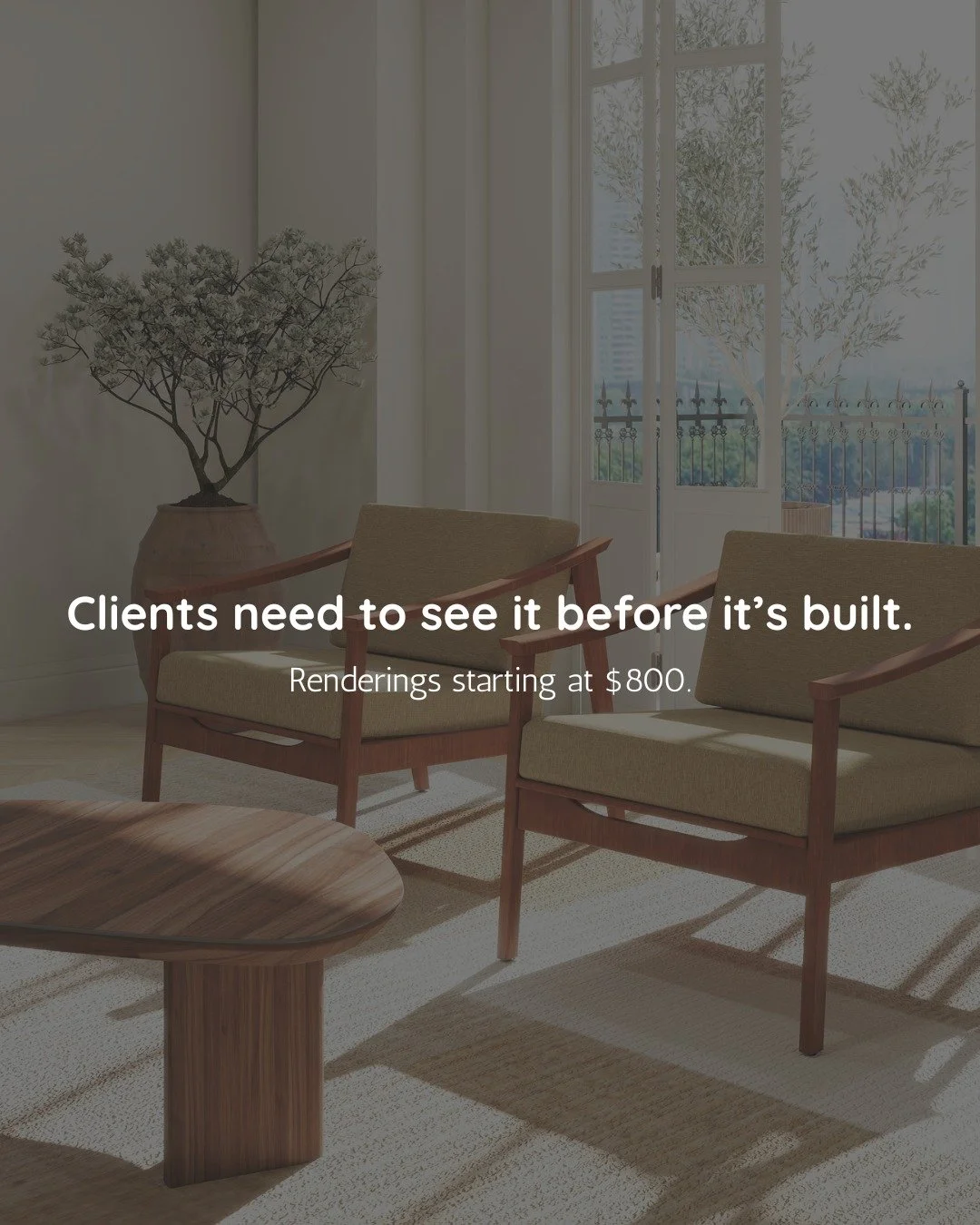 Your designs deserve to be seen before demo day. I make photorealistic 3D renderings that help clients fall in love, prevent costly mistakes, and bring your vision to life. Spots are limited each month &mdash; DM before they&rsquo;re gone!

#renderin