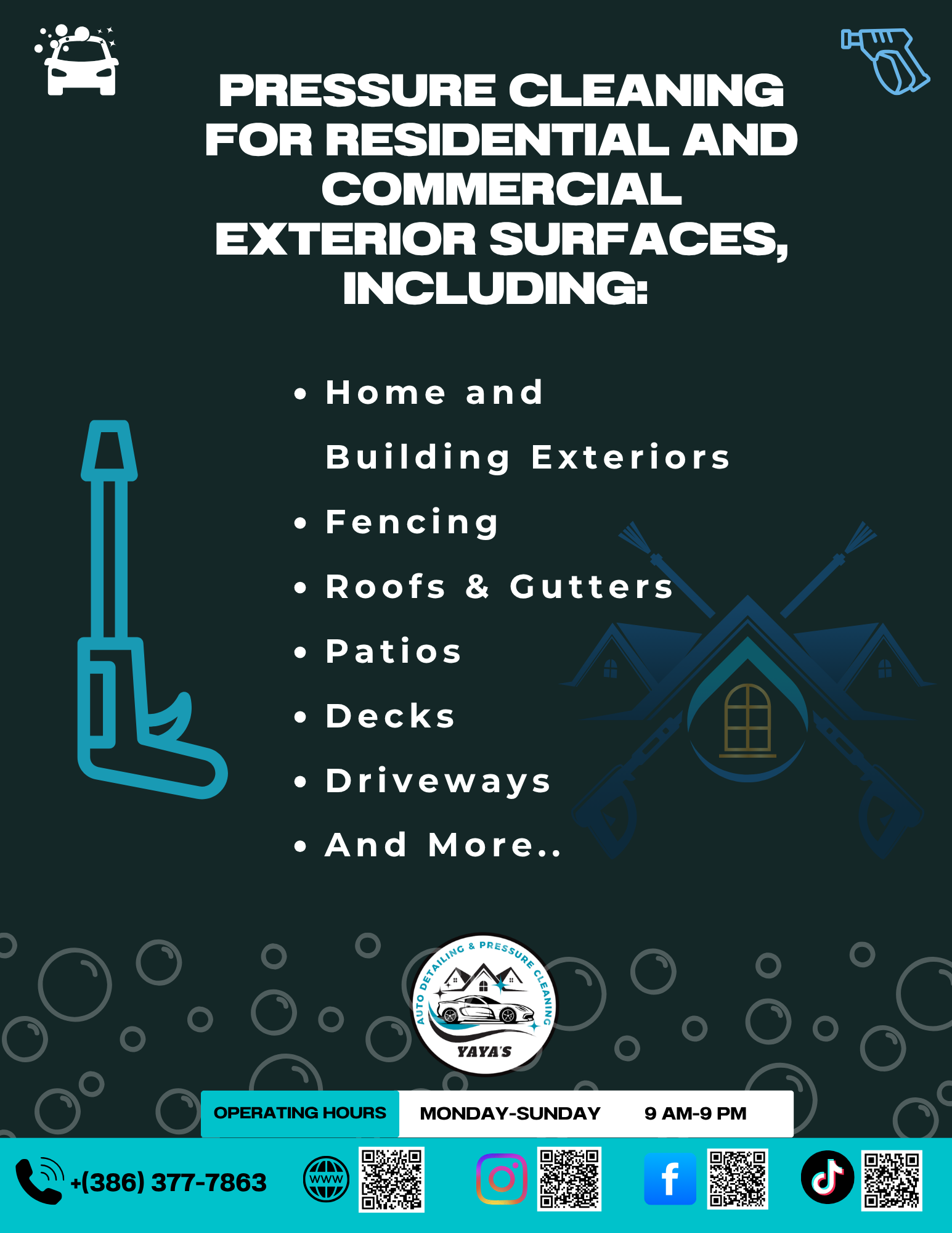 Pressure washing services in DeLand FL for residential and commercial properties including home exteriors, roofs, gutters, driveways, patios, decks, and fencing by Yaya’s Detailing & Pressure Cleaning.