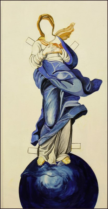 Bettina Magi, Madonna World, casein on wood, 24x12", 2014
