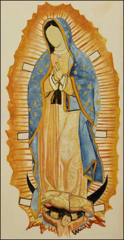 Bettina Magi, Our Lady of Guadalupe, casein on wood, 24x12", 2014