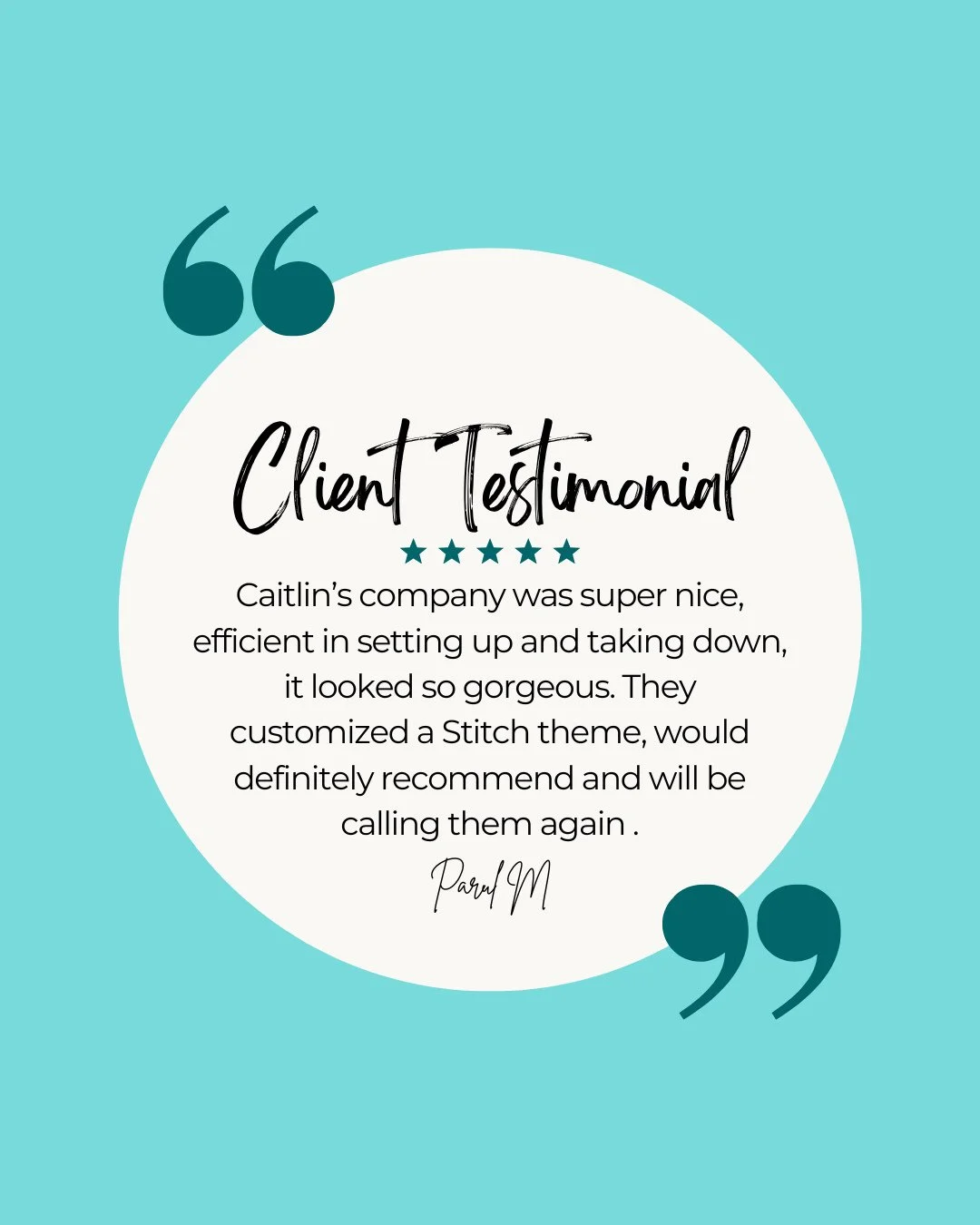 Spoiler alert: she did call us again and has become a wonderful repeat client numerous times over. Join our Very Important Party People and let us create a perfect party for you! 🥰⁠
⁠
"Caitlin&rsquo;s company was super nice, efficient in settin