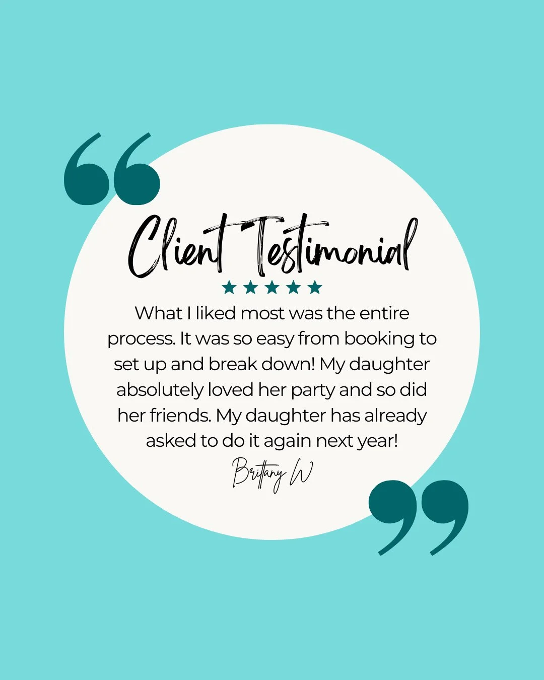 The entire process was easy... that's what we love to hear from you busy mamas! Mom loves the process, kiddos love the party, everyone loves the result. What are you waiting for? Book with us today! ⁠
⁠
"What I liked most was the entire process.