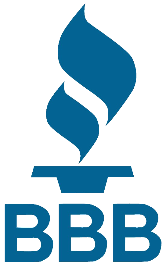 BBB logo featuring a torch with flames above a rectangular platform and three bold letters 'BBB' below