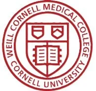 The emblem of Cornell Well Cornell Medical College, featuring a shield with a book and two shields, surrounded by the college and university names.