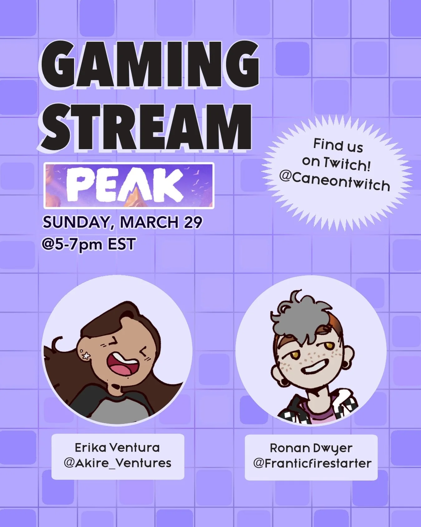 Join us March 29th 5pm EST for some Peak! You can find us on Twitch @caneontwitch, where do most of our livestreams. See you then!

#creativeartistsofnewengland #cane #newenglandart #artcommunity #gamingartists