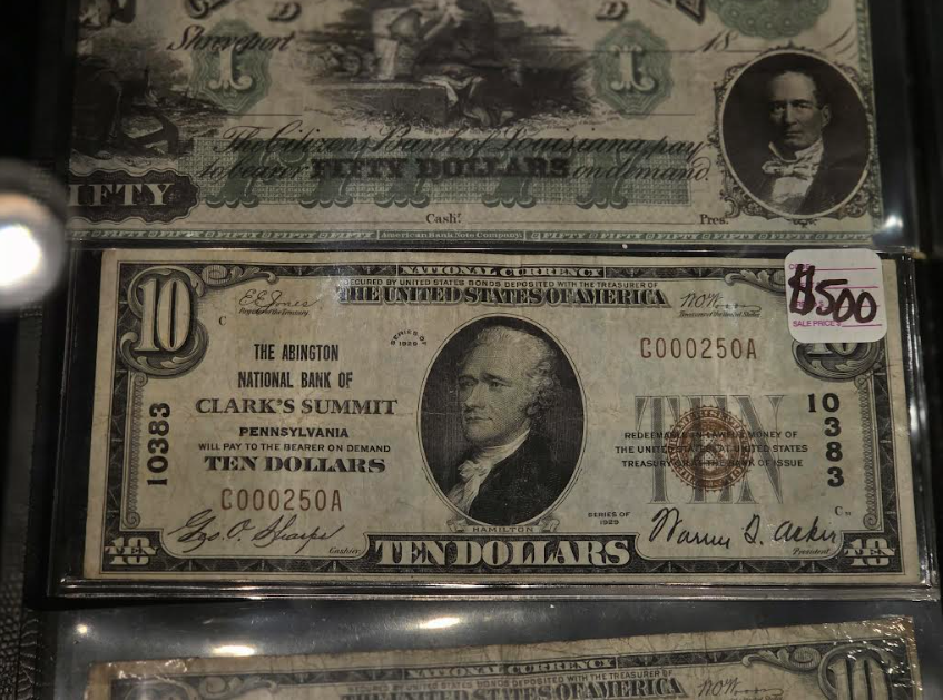 A rare antique ten dollar bill representing collectible paper money appraisals at Scranton Gold Buyers.