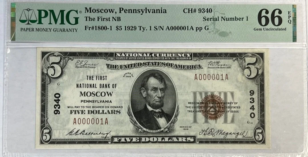 An old vintage five dollar bill representing collectible paper currency evaluations at Scranton Gold Buyers.
