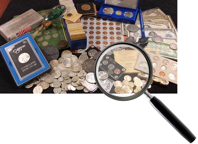 A magnifying glass examining pure silver bars and bullion during an appraisal at Scranton Gold Buyers.