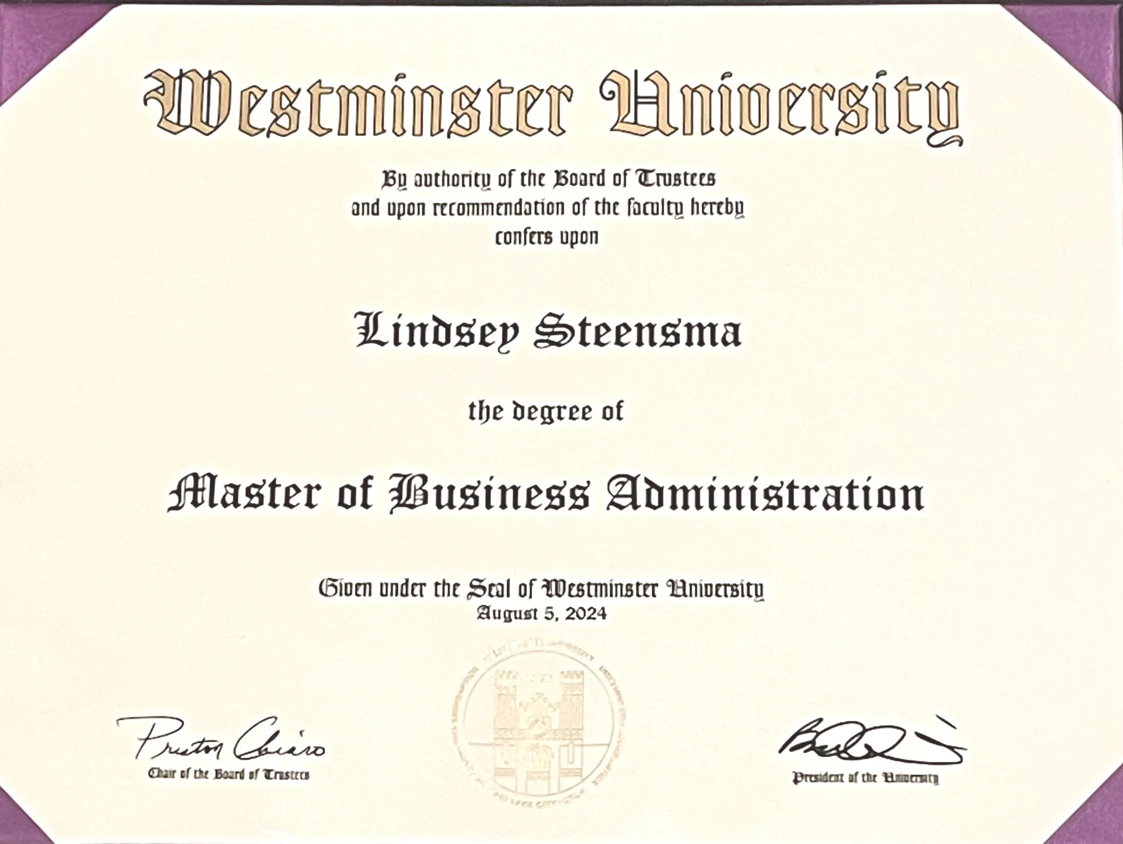 MBA Degree from Westminster University