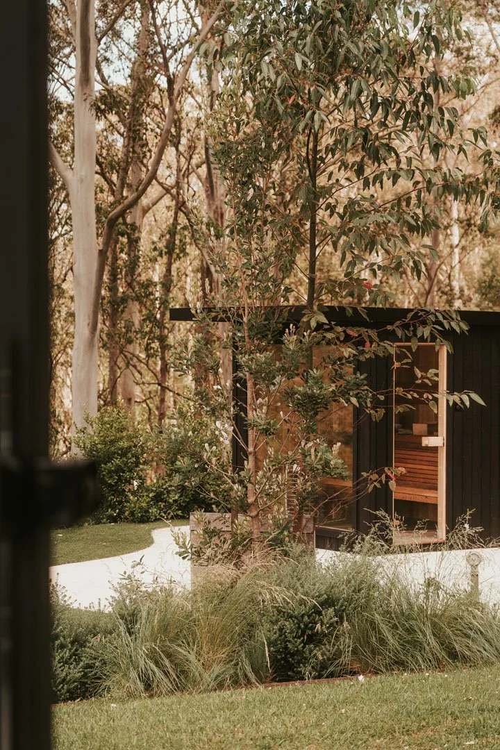 Private outdoor sauna nestled among trees at Rea Rea Lodge, Kangaroo Valley, perfect for a wellness retreat