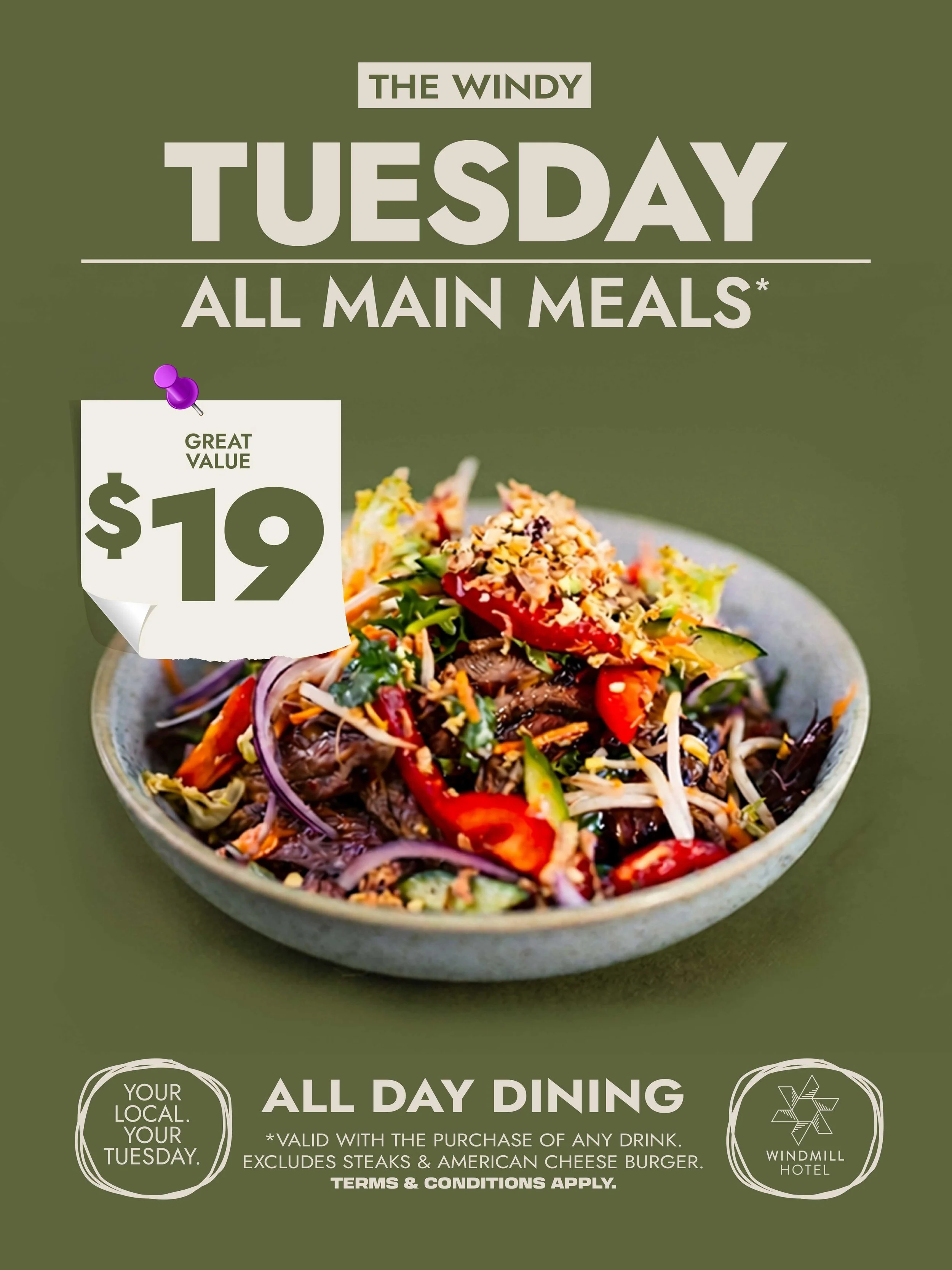 $19 Mains Tuesday