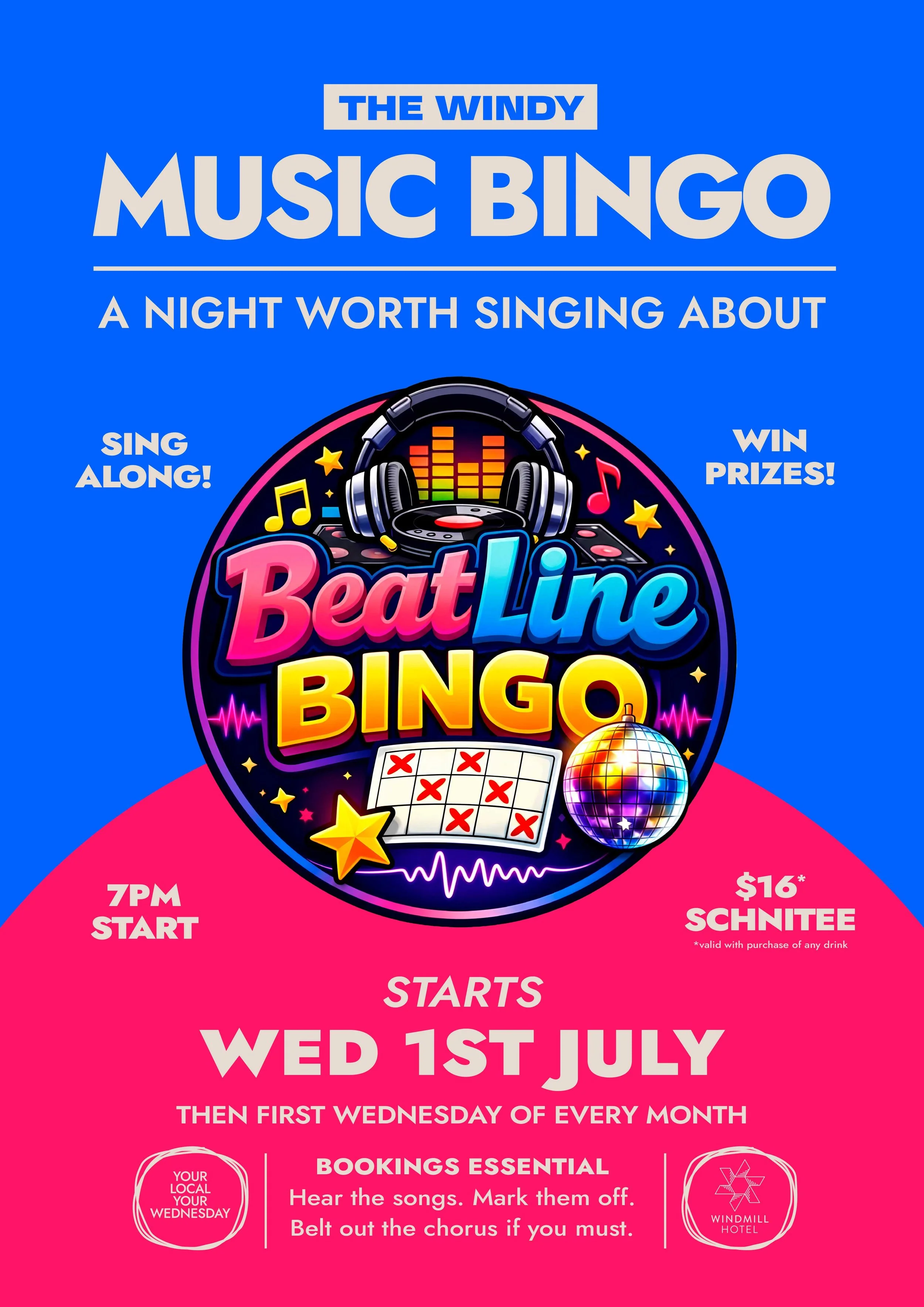 MUSIC BINGO First Wednesday of every month AT THE WINDMILL HOTEL