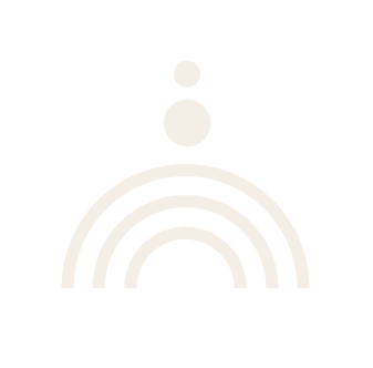 Three beige dots descending above a beige rainbow on a white background.