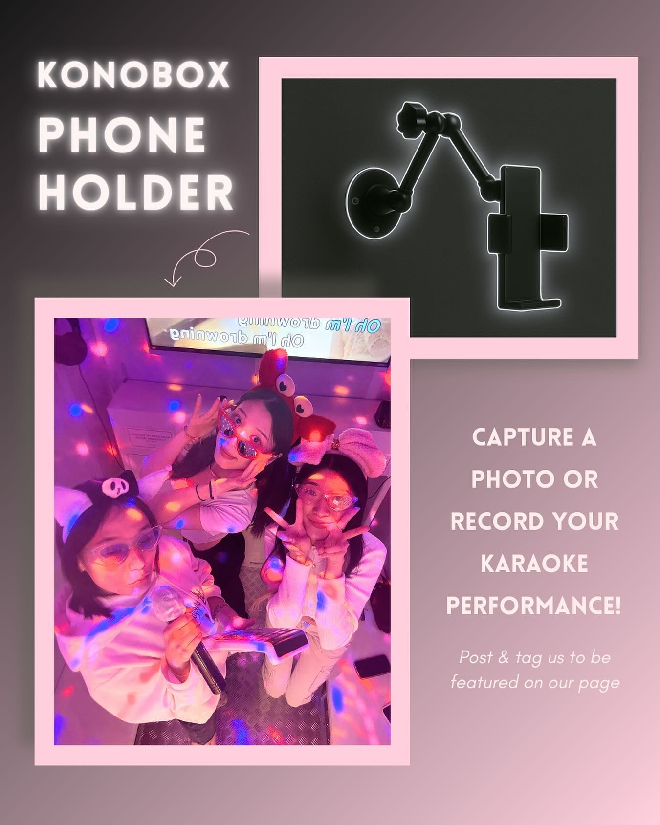 🎶✨ Ready for your close-up?
At KonoBox, we&rsquo;ve got the ultimate hands-free setup so you can be the star ⭐
📱 Just snap it, sing it, and show off your best angles!
📸 Don&rsquo;t forget to tag us &mdash; we&rsquo;re featuring our faves every wee