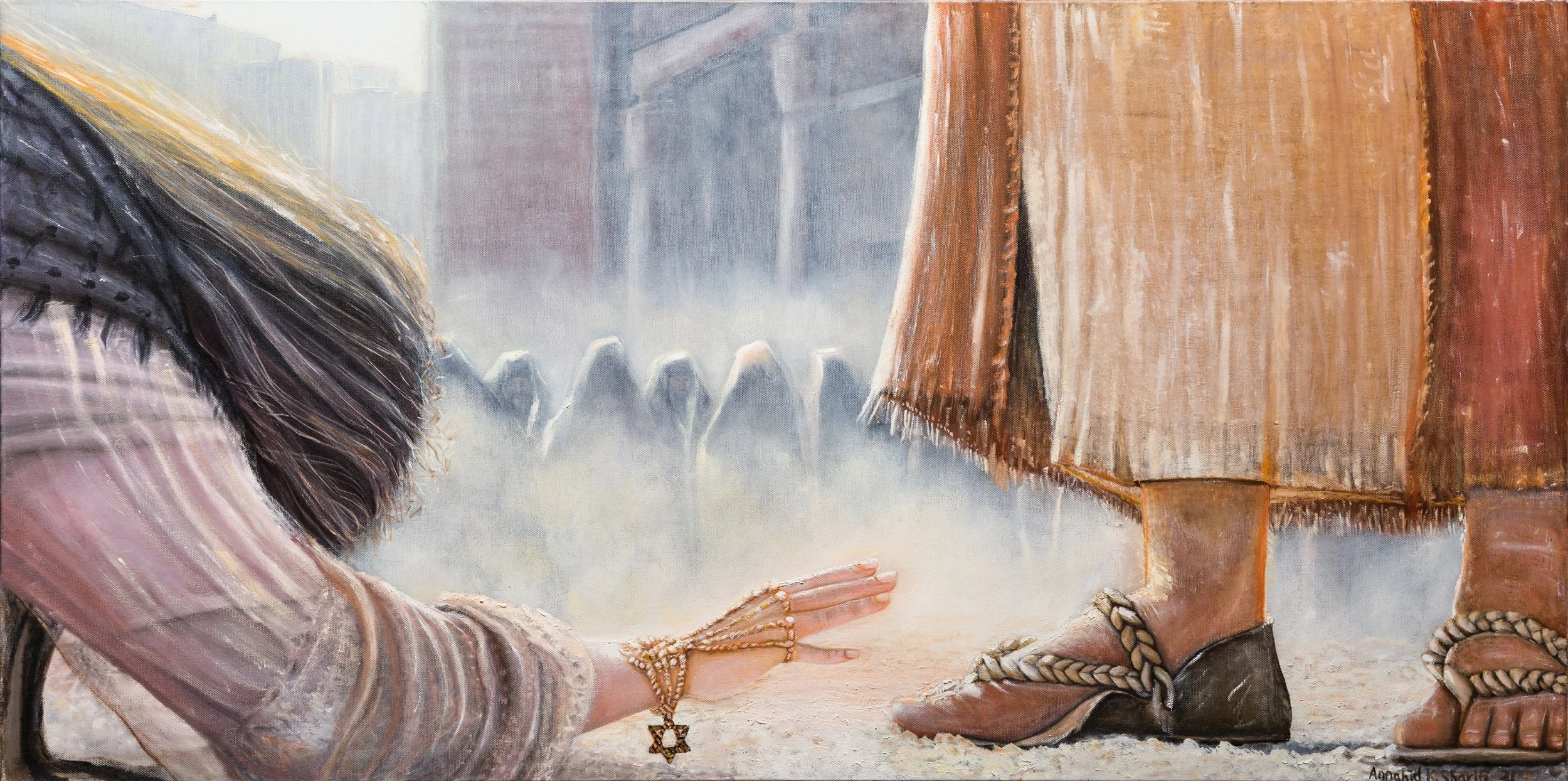 Original biblical oil painting by Annahid Sh. Khorrami, symbolic faith-inspired artwork (sold)