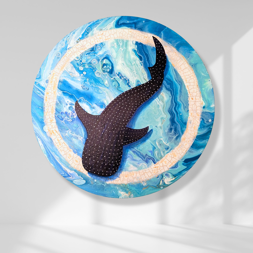 The Voyager- Guardian of Distant Shores | 16" acrylic painting of a whale shark