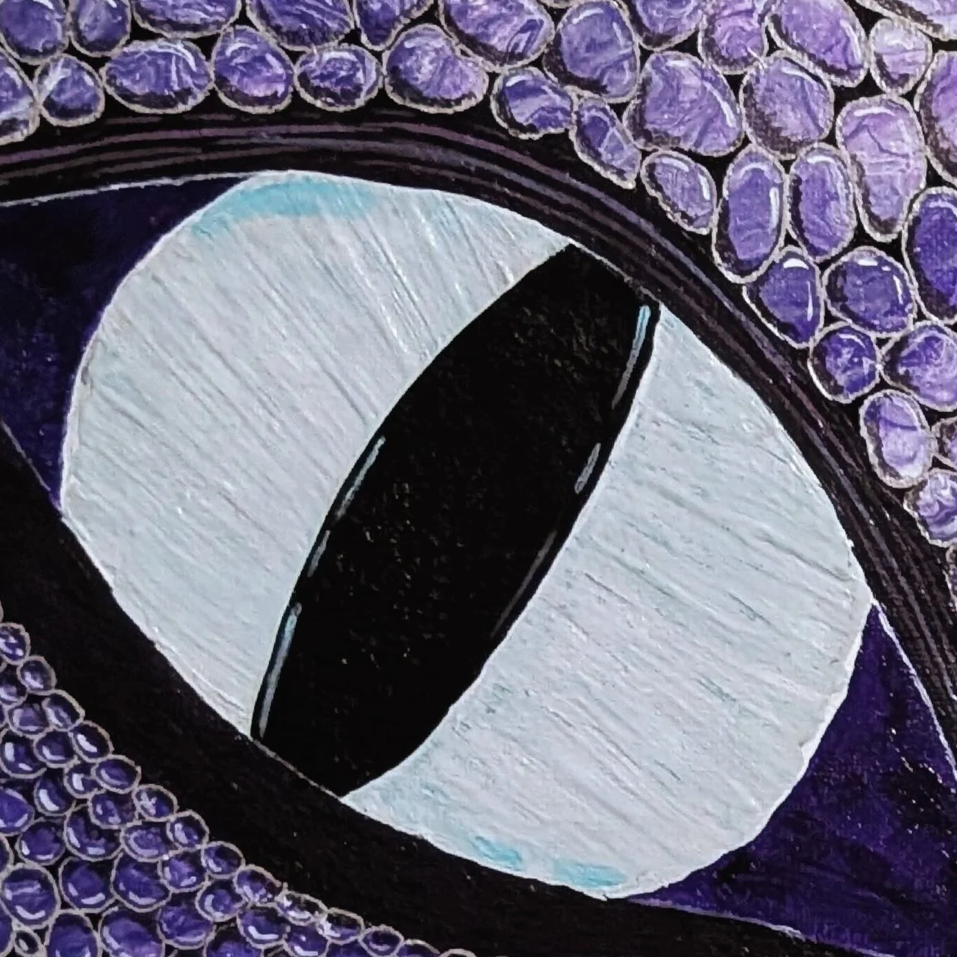 8x10 original acrylic painting of a purple amethyst-inspired dragon with jewel-toned scales, part of the Born of Stone and Flame collection.