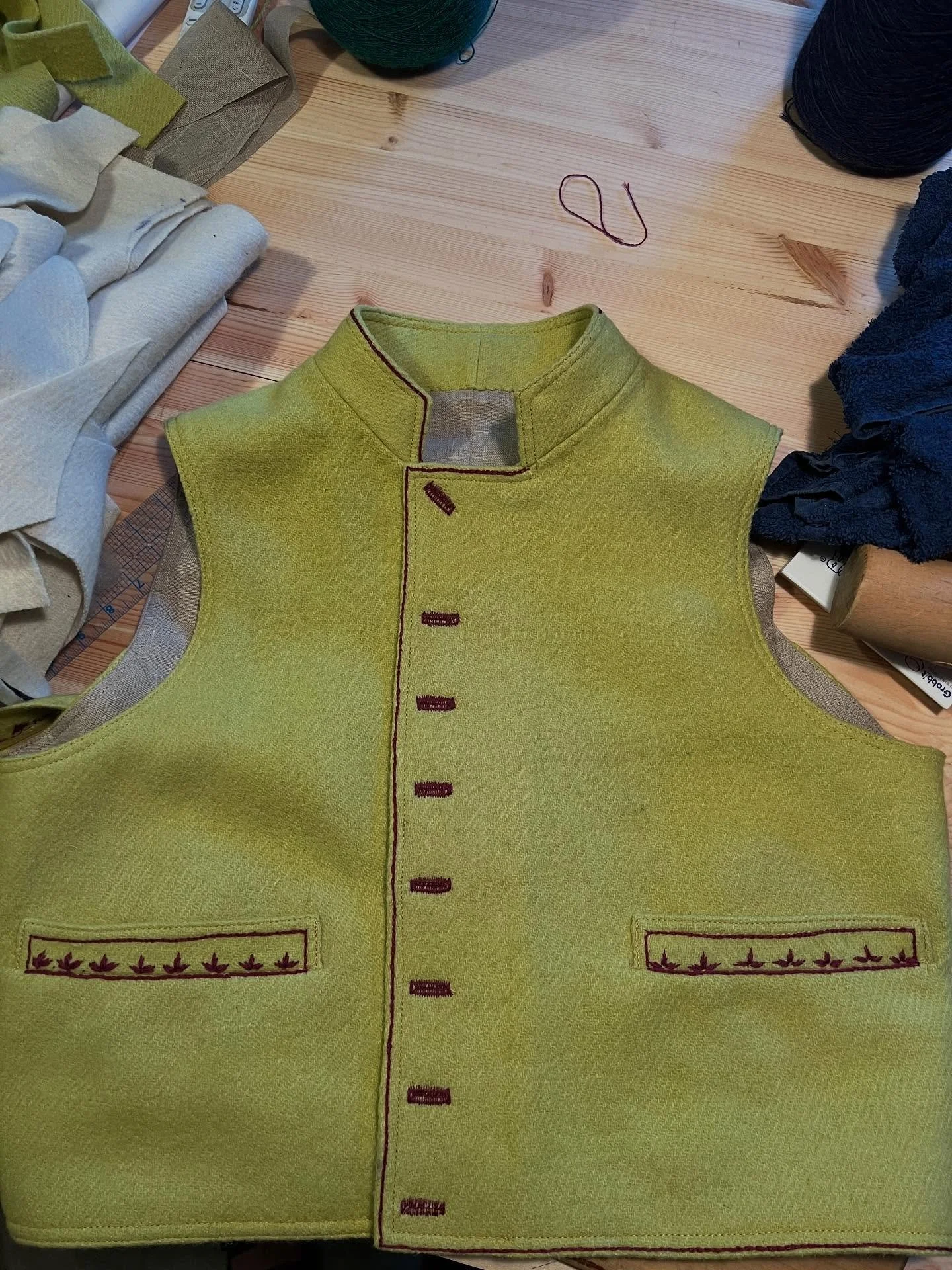 Im almost done making a little folk dress vest with fabric I dyed with Lupines - an invasive plant here in Sweden. The wool that I&rsquo;m using is fabric that I wove myself and processed in a nearby 1860s fulling mill. Regarding the amazing color&he