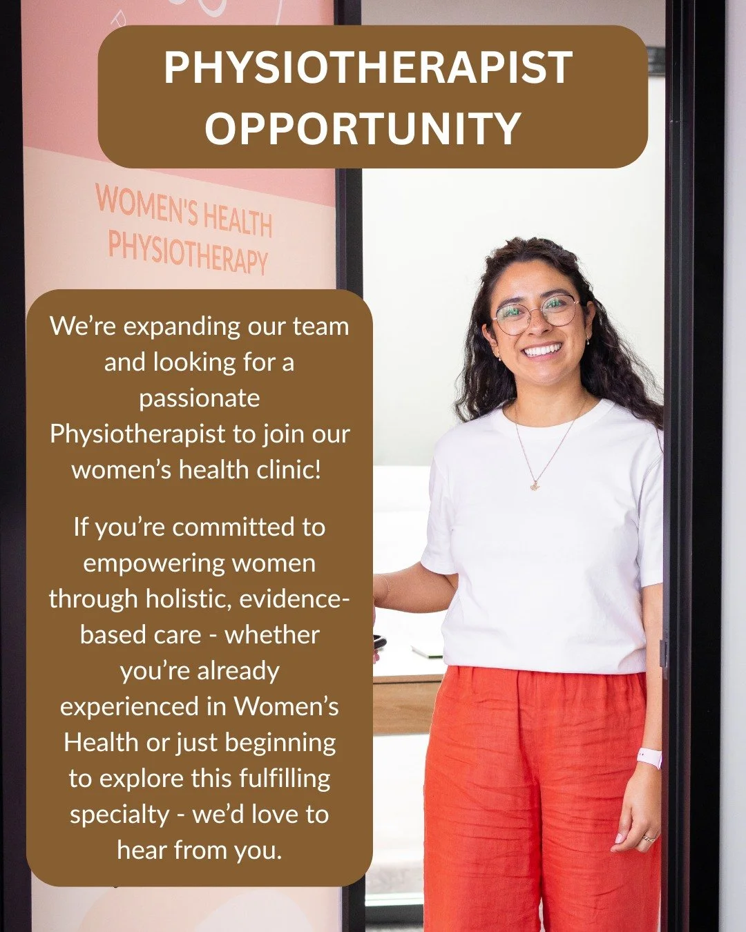 🌸 Physiotherapist Opportunity 🌸 

Are you a qualified Physiotherapist with a passion for empowering women through holistic care? 

Who We&rsquo;re Looking For 
🔹 A qualified physiotherapist with current AHPRA registration 
🔹 Someone with a strong