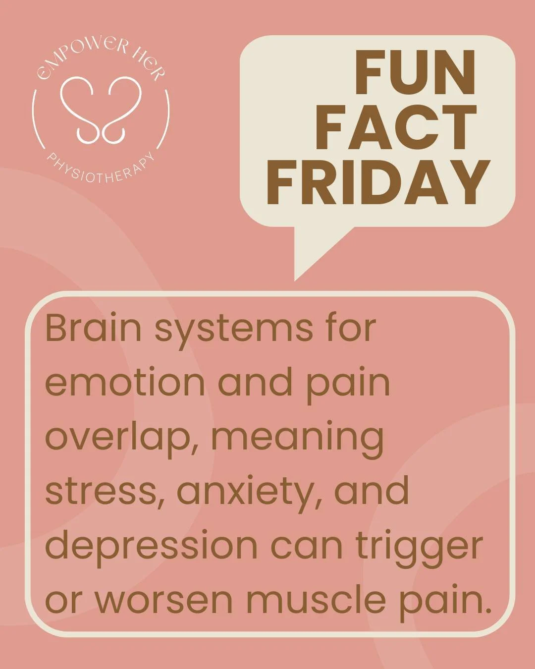 🧠➡️💥 Fun Fact Friday
Stress doesn&rsquo;t just live in your head, it can show up in your muscles.
Emotion and pain share brain pathways, so anxiety, stress, and depression can amplify muscle pain.
Your nervous system deserves care too 💛
#PainScien