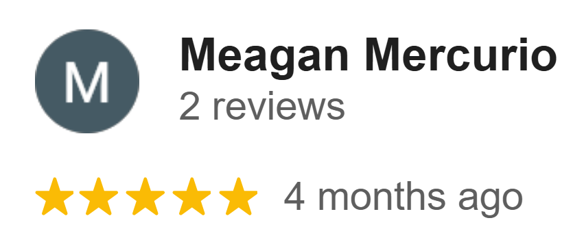 An image of Meagan Mercurio, a business woman leaving a 5 star review after using Tom Hendrick's public speaking coaching services.