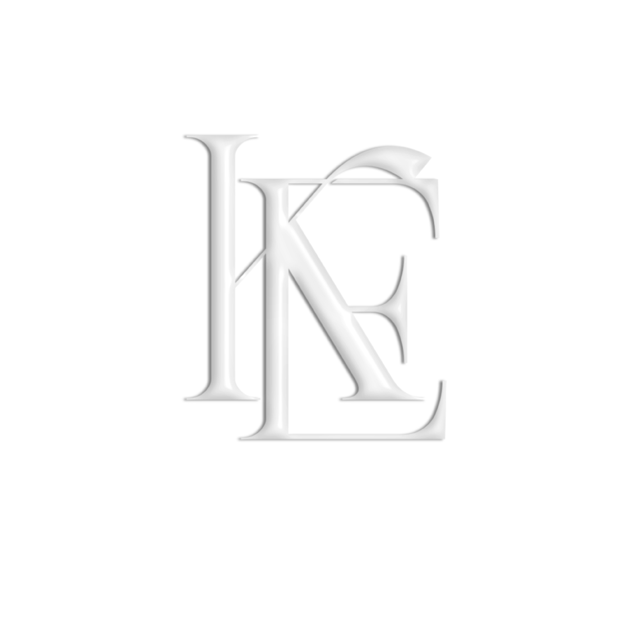 Stylized silver letter logo with overlapping initials K and L on a black background.