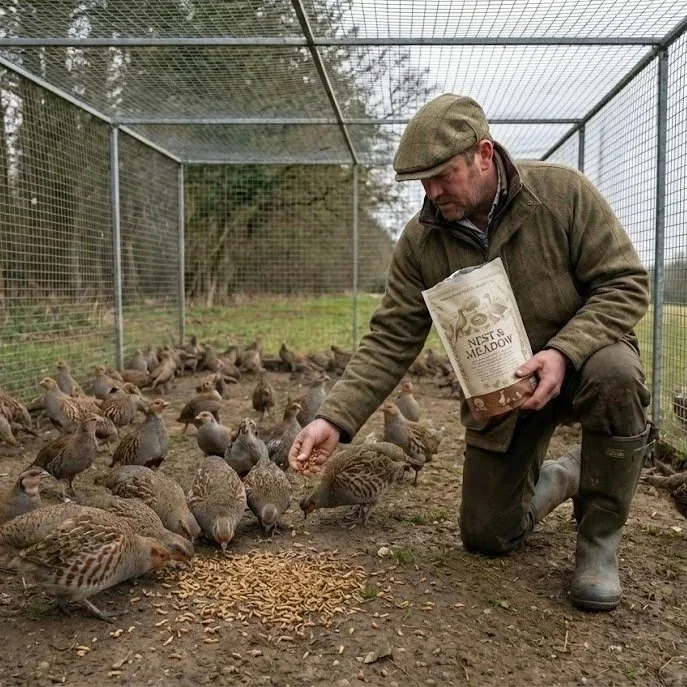 Life+style+image+of+gamekeeper+feeding+partridges+in+pen.jpg