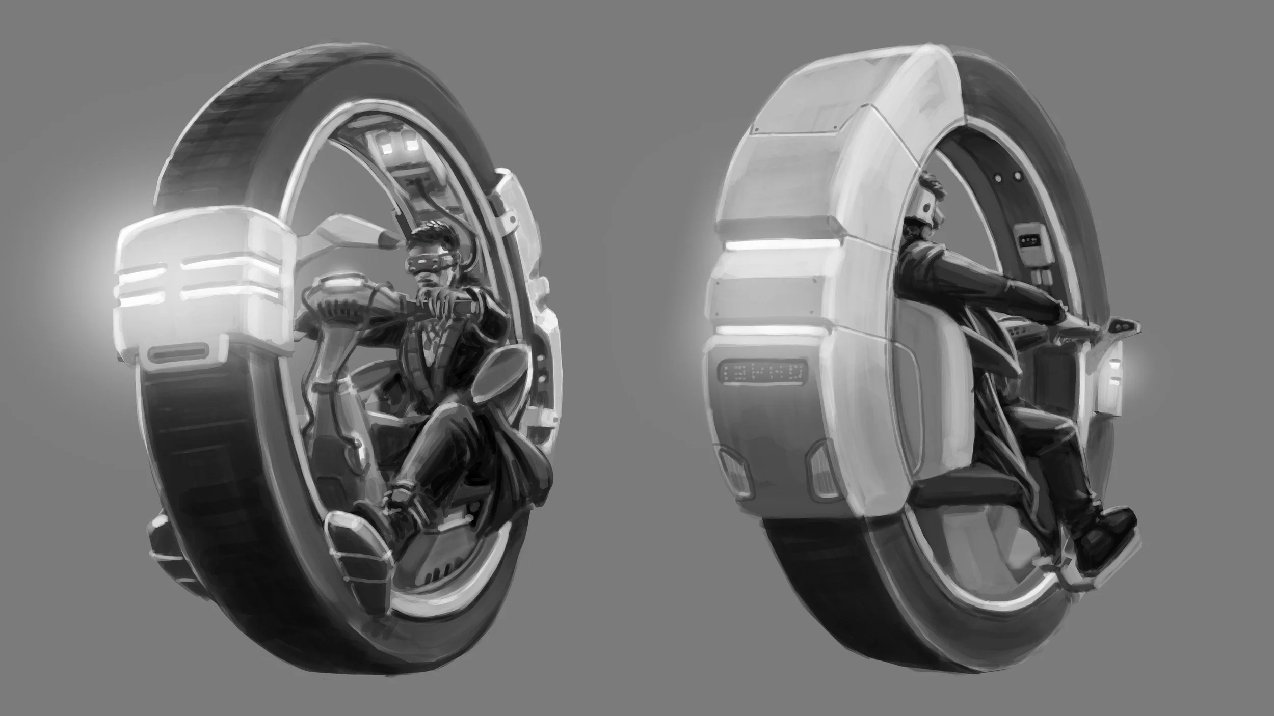 One wheeled sci-fi motorcycle