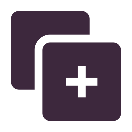 Icon of two overlapping squares, one with a plus sign, indicating adding or creating new content.